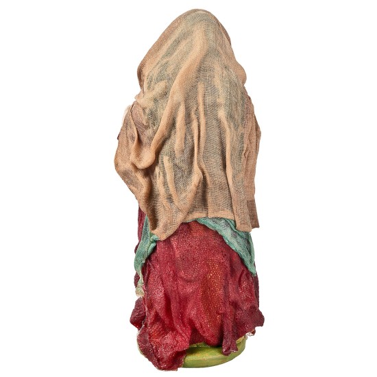 Contadina con scopa 12 cm in terracotta con abiti in tessuto