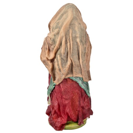 Peasant woman with broom 12 cm in terracotta with fabric clothes