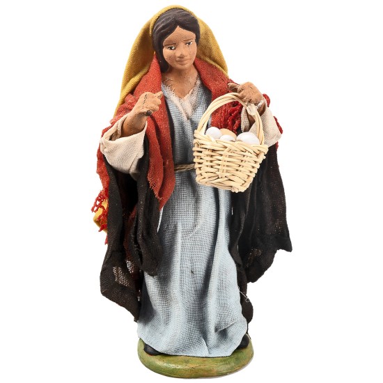 Contadina con cesto di uova 12 cm in terracotta con abiti in