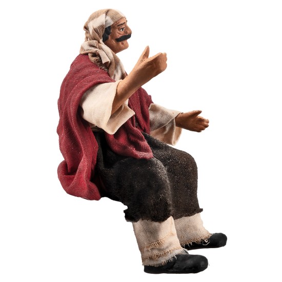Seated farmer series 12 cm in terracotta with fabric clothes