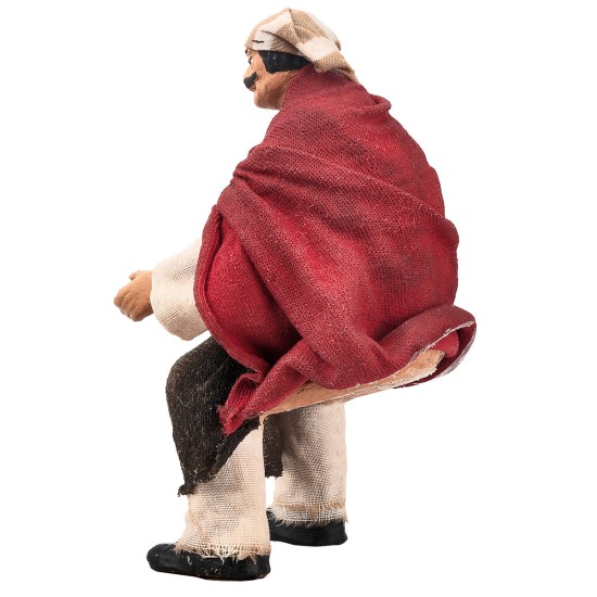 Campesino sentado serie 15 cm en terracota con ropa de tela