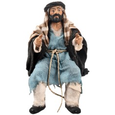 Seated man series 15 cm in terracotta with fabric clothes for