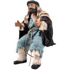 Hombre sentado serie 15 cm en terracota con ropa de tela 2