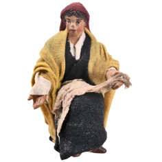 Donna seduta serie 9-10 cm in terracotta con abiti in tessuto