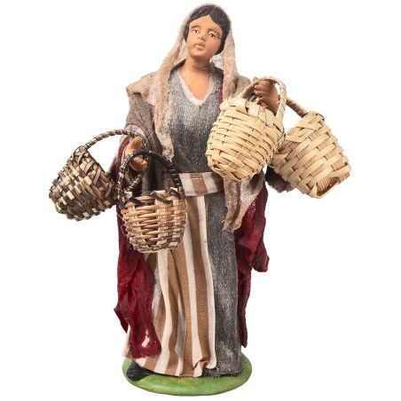 Peasant woman with empty baskets series 15-16 cm in terracotta