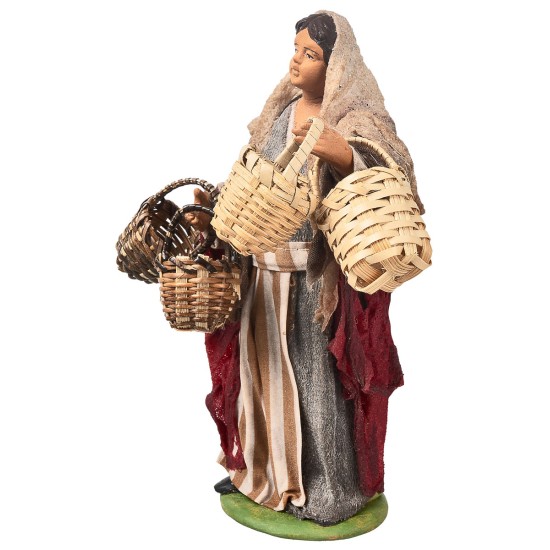 Peasant woman with empty baskets series 15-16 cm in terracotta with