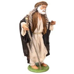 Pastor con bastón serie 16 cm en terracota con ropa de tela 2