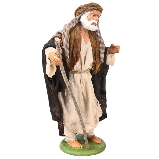 Pastor con bastón serie 16 cm en terracota con ropa de tela