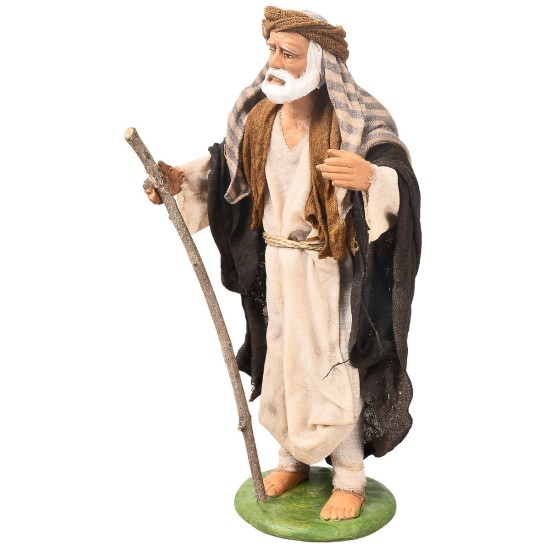 Pastor con bastón serie 16 cm en terracota con ropa de tela