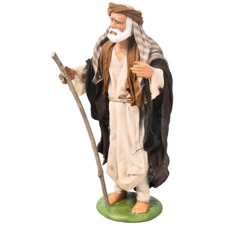 Pastor con bastón serie 16 cm en terracota con ropa de tela