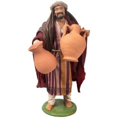 Hombre con ánforas serie 16 cm en terracota con ropa de tela
