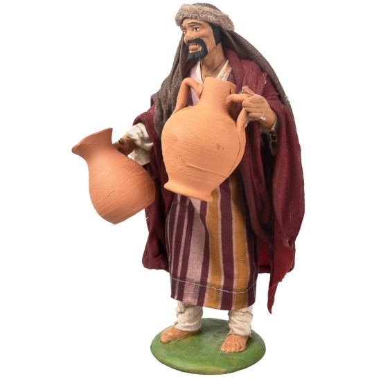Hombre con ánforas serie 16 cm en terracota con ropa de tela