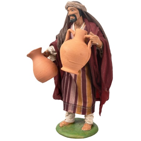 Uomo con anfore serie 16 cm in terracotta con abiti in tessuto