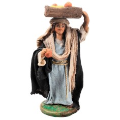 Woman with a crate of fruit 10 cm in terracotta with fabric