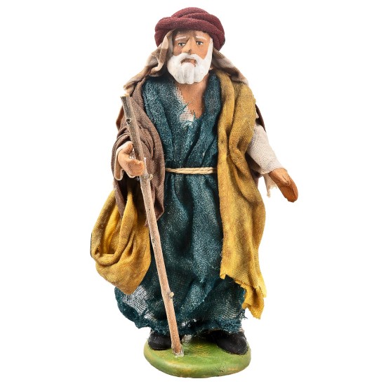 Pastor árabe con bastón 13 cm en terracota con ropa de tela