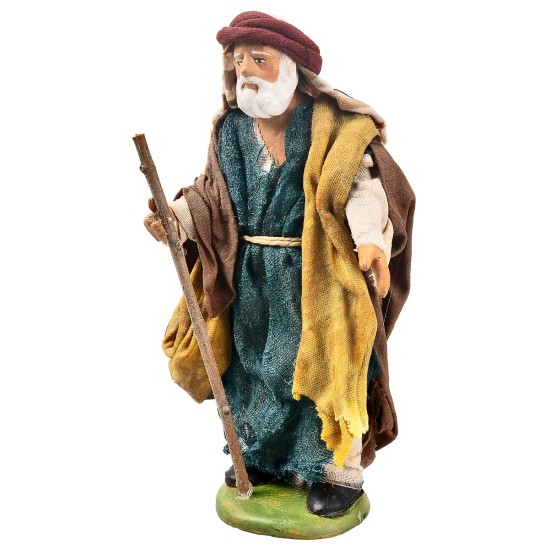 Pastor árabe con bastón de 13 cm en terracota con ropa en