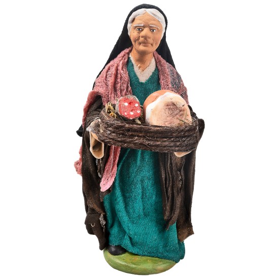 Mujer con cesta de jamones 12 cm en terracota con ropa de tela