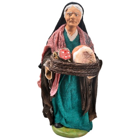 Woman with a basket of hams 12 cm in terracotta with fabric