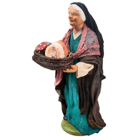 Mujer con cesta de jamones 12 cm en terracota con ropa de tela