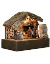 Illuminated hut with Nativity scene and moving bagpiper cm