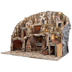 Handcrafted nativity scene with moving mill, stream, and oven 2