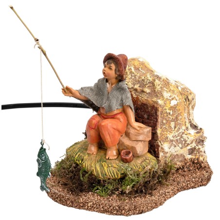Bambino che pesca serie 12 cm Fontanini in movimento per