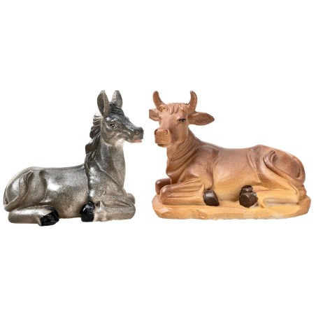 Conjunto de buey y burro sentados serie 12 cm para belén Mondo Presepi
