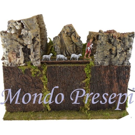 Pastore Landi con pecore al pascolo in movimento presepe in