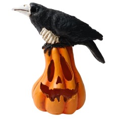 Calabaza tallada con cuervo y luz funcional h 17,5 cm