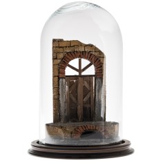 Presepe con arco in campana di vetro e base in legno ø cm