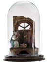 Nativity scene with arch in glass dome and wooden base ø cm
