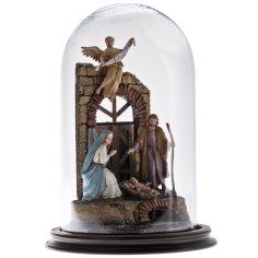 Nativity scene with arch in glass dome and wooden base ø cm 2