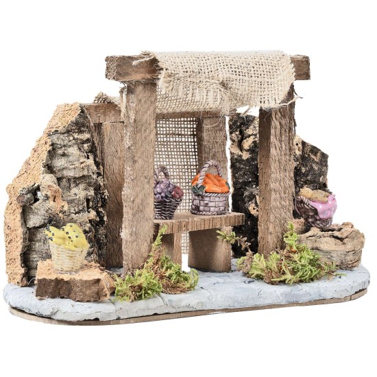 Bottega con tenda e banco con cestini cm 24,7x11x15,2 h per