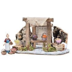 Bottega con tenda e banco con cestini cm 24,7x11x15,2 h per 2