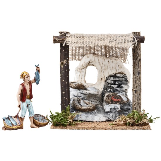 Bottega del pescivendolo con tenda cm 14,2x11,2x14,5 h