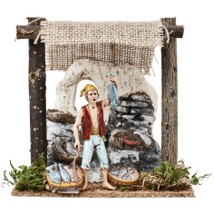 Bottega del pescivendolo con tenda cm 14,2x11,2x14,5 h 2