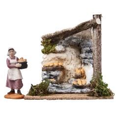 Bottega con tenda e banco di pane cm 15x11,2x14,5 h per presepe 2