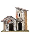 Pair of houses with ruined walls and sloping roofs cm