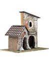 Pair of houses with ruined walls and sloping roofs cm