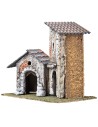 Pair of houses with ruined walls and sloping roofs cm