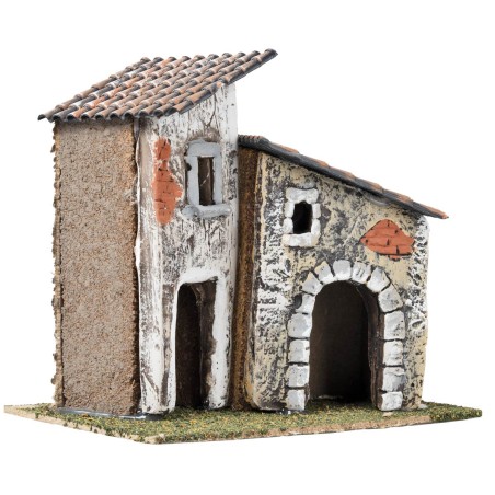 Coppia di case con torre e mattoni a vista cm 18x12x16 h