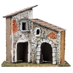 Pareja de casas con torre y ladrillos a la vista cm 18x12x16 h