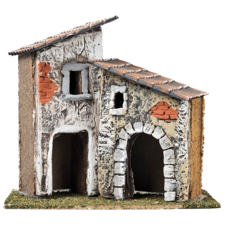 Pareja de casas con torre y ladrillos a la vista cm 18x12x16 h