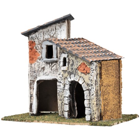 Pareja de casas con torre y ladrillos a la vista cm 18x12x16 h