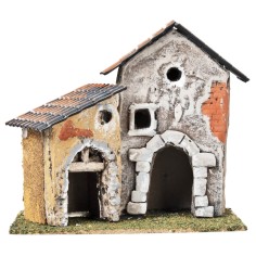 Pair of houses with tower and exposed bricks cm 17.7x12x16 h for