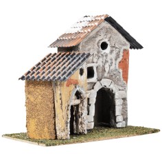 Pair of houses with tower and exposed bricks cm 17.7x12x16 h for 2