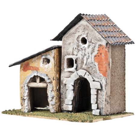 Coppia di case con torre e mattoni a vista cm 17,7x12x16 h per