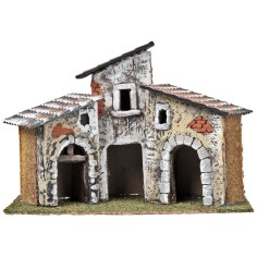 Three houses with stone arches and aged facades cm 16x12.3x23 h