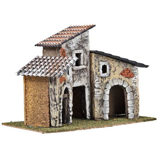 Tre case con archi in pietra e facciate invecchiate cm