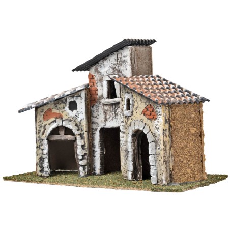 Three houses with stone arches and aged facades cm 16x12.3x23 h